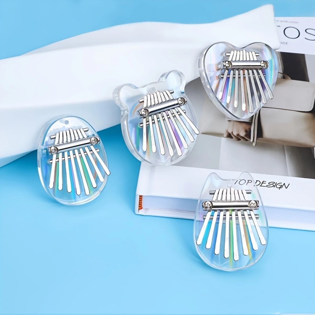 Musical Instrument Names - Miwayer 8-Tasten-Mini-Kalimba, Regenbogenfarben, transparentes Herz, Kristall,