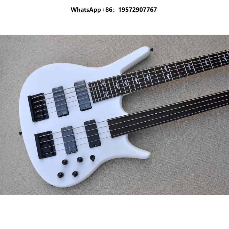Bass Guitar Fretless - Doppelhals 4+5 Saiten Elektrischer Bass Gitarre