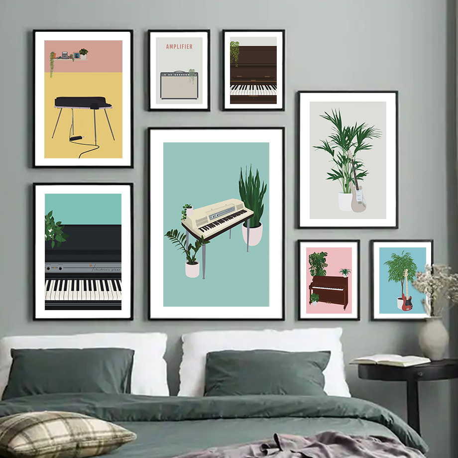 Picture Of Musical Instrument - Musikinstrument-Illustration Wandkunst Wandbild Druck Klavier Gitarre