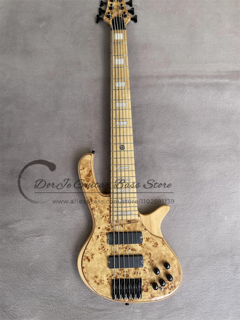Bass Guitar Fretless - 6-Saiten-Bassgitarre DeOl Bass Ahorn-Hals Eschenholz-Korpus Brul-Holzdecke