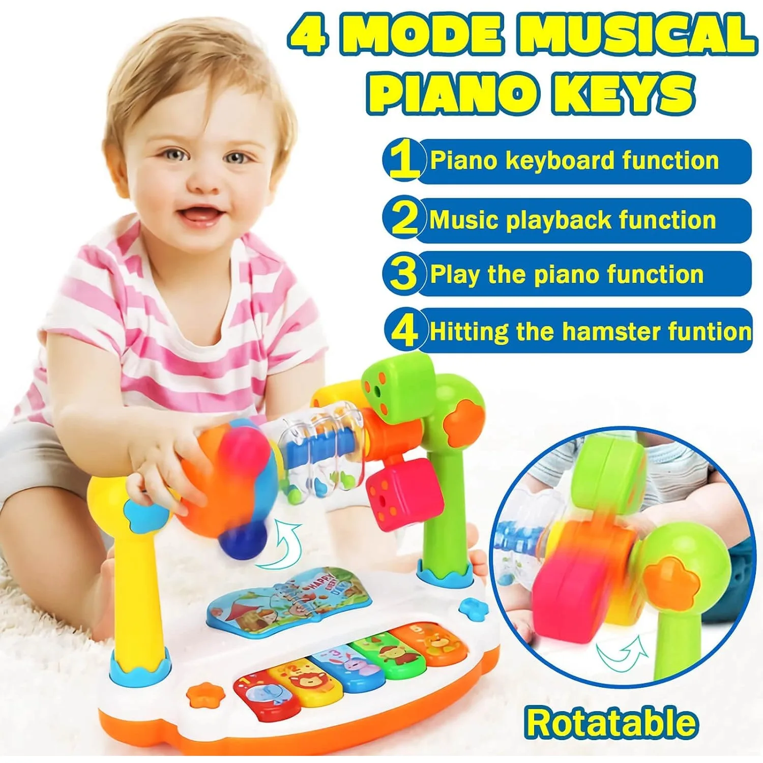 Musical Instruments Names - Baby-Spielzeug Trommel Klaviertasten Musikinstrument Kinderspielzeug Rotierende
