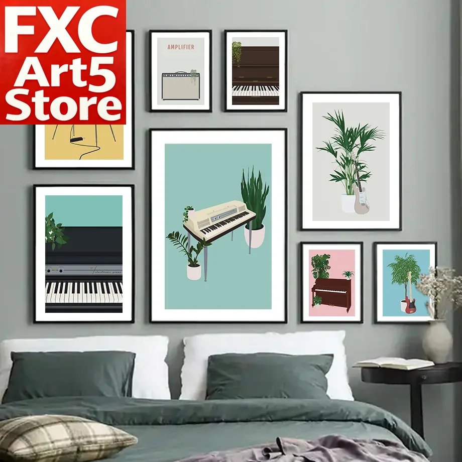 Picture Of Musical Instrument - 1 Stück rahmenloses Musikinstrument-Illustrations-Wandbild, Druck auf