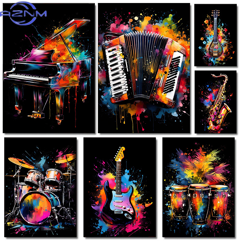 Picture Of Musical Instrument - Klassische Musikinstrumente Klavier Gitarre Musikfestival Poster