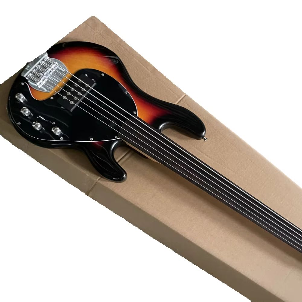 Bass Guitar Fretless - 5-saitige Sunset-Bassgitarre, fretless Bass, fester Stab,
