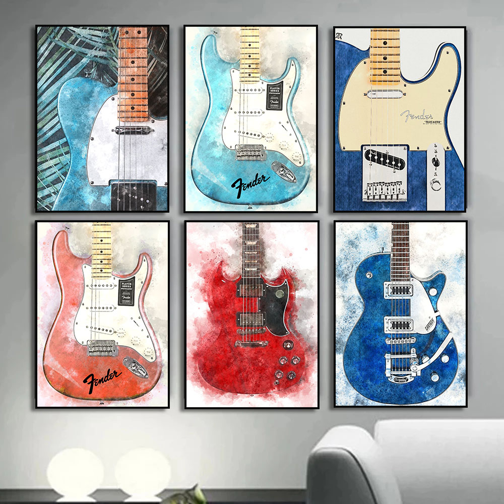 Picture Of Musical Instrument - Vintage Rock Musik Gitarre Leinwand Gemälde