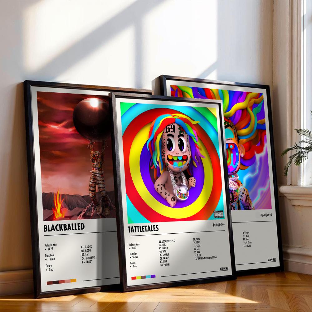 Musical Instrument Painting - 6ix9ine Poster, Musikalbum-Cover für Zimmer, Leinwandgemälde,