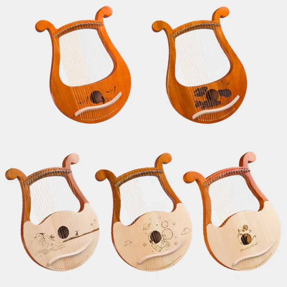 Musical Instrument Names - Hochwertiges 19-saitiges Lyra-Harfe-Mahagoni-Musikinstrument mit Ersatzsaiten, Stimmschlüssel,