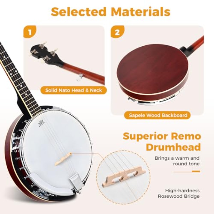 5-saitiges Banjo, 39-Zoll-Banj – Banjo 5 String Open Bewertung und Preis